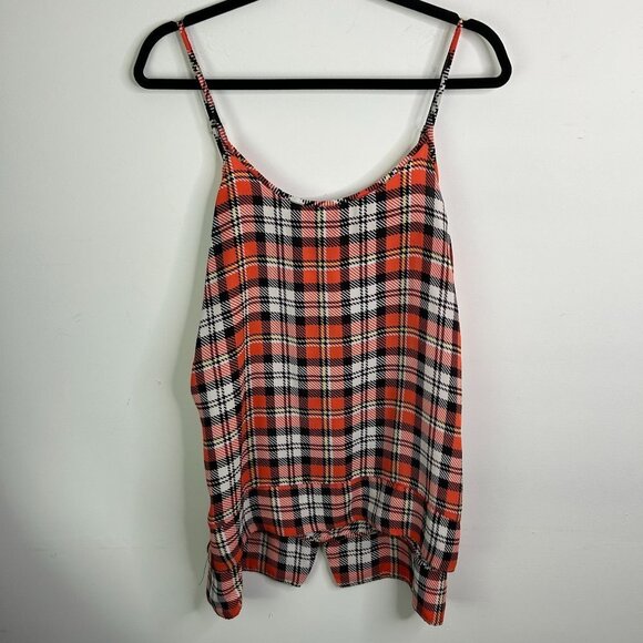 Plaid Cami Top Sleeveless Orange Black White Plaid Casual Tank - Picture 1 of 6